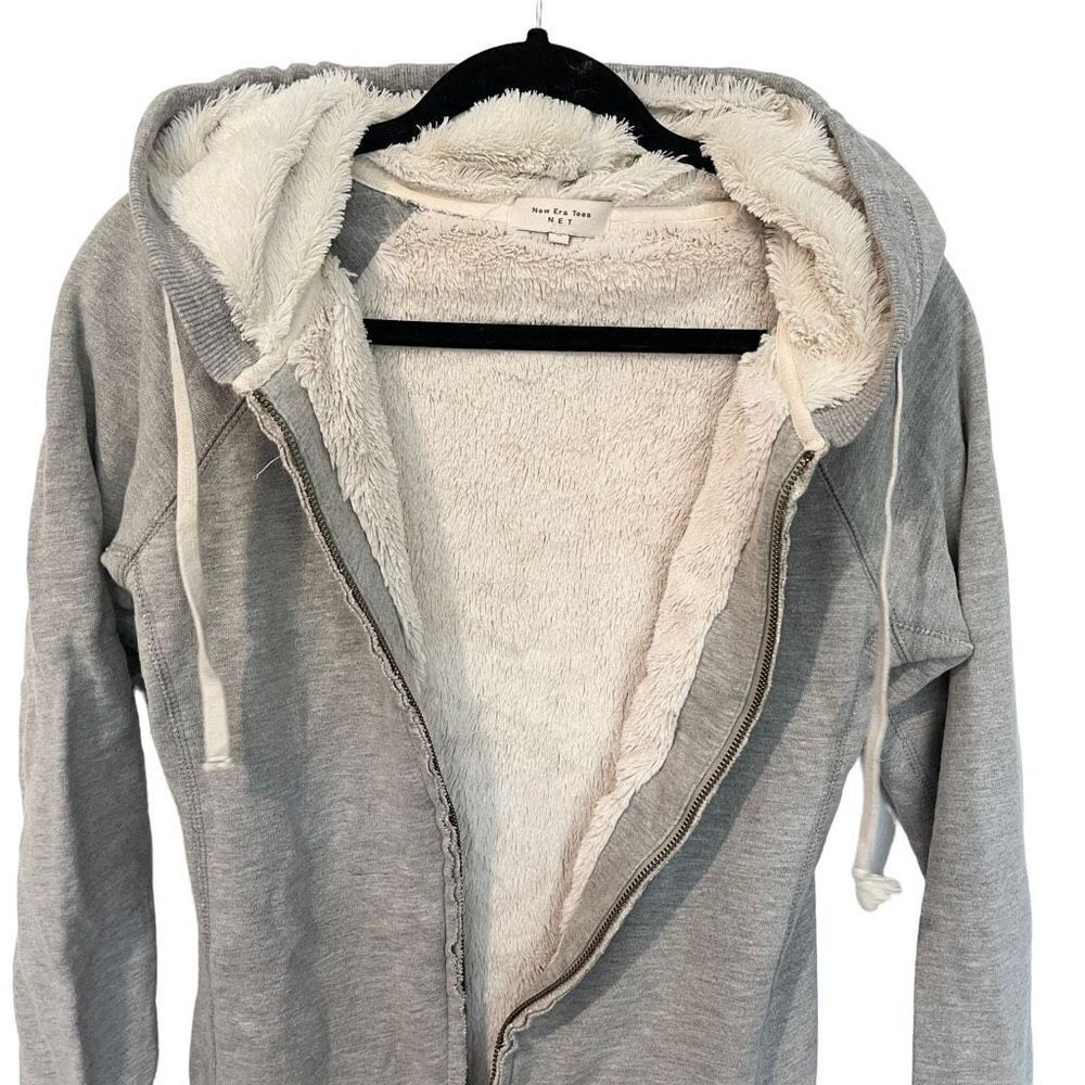 New Era Teen Women's Juniors Sherpa Fleece Lined Zip Up Hooded Sweatshirt Gray S - Picture 4 of 7